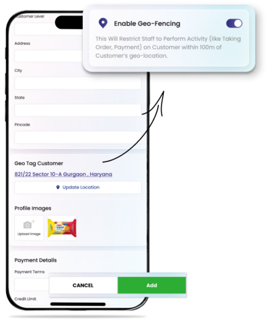 field sales management software Geo fancing feature